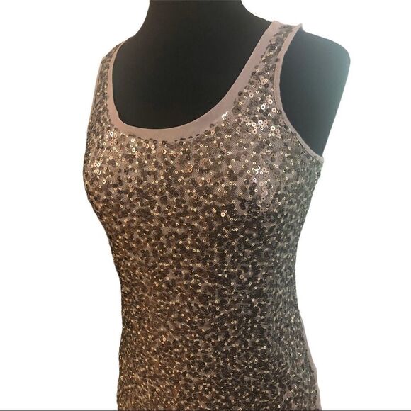 Express Tan Sequin Front Tank Top Size S - Picture 2 of 10